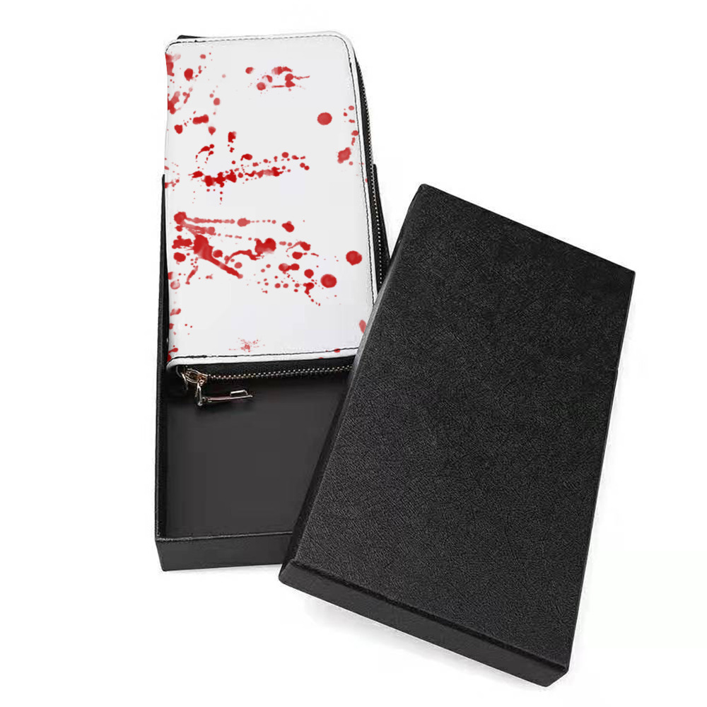 Vegan Chain Wallet Blood Splatter, Horror Wallet, Black Canvas